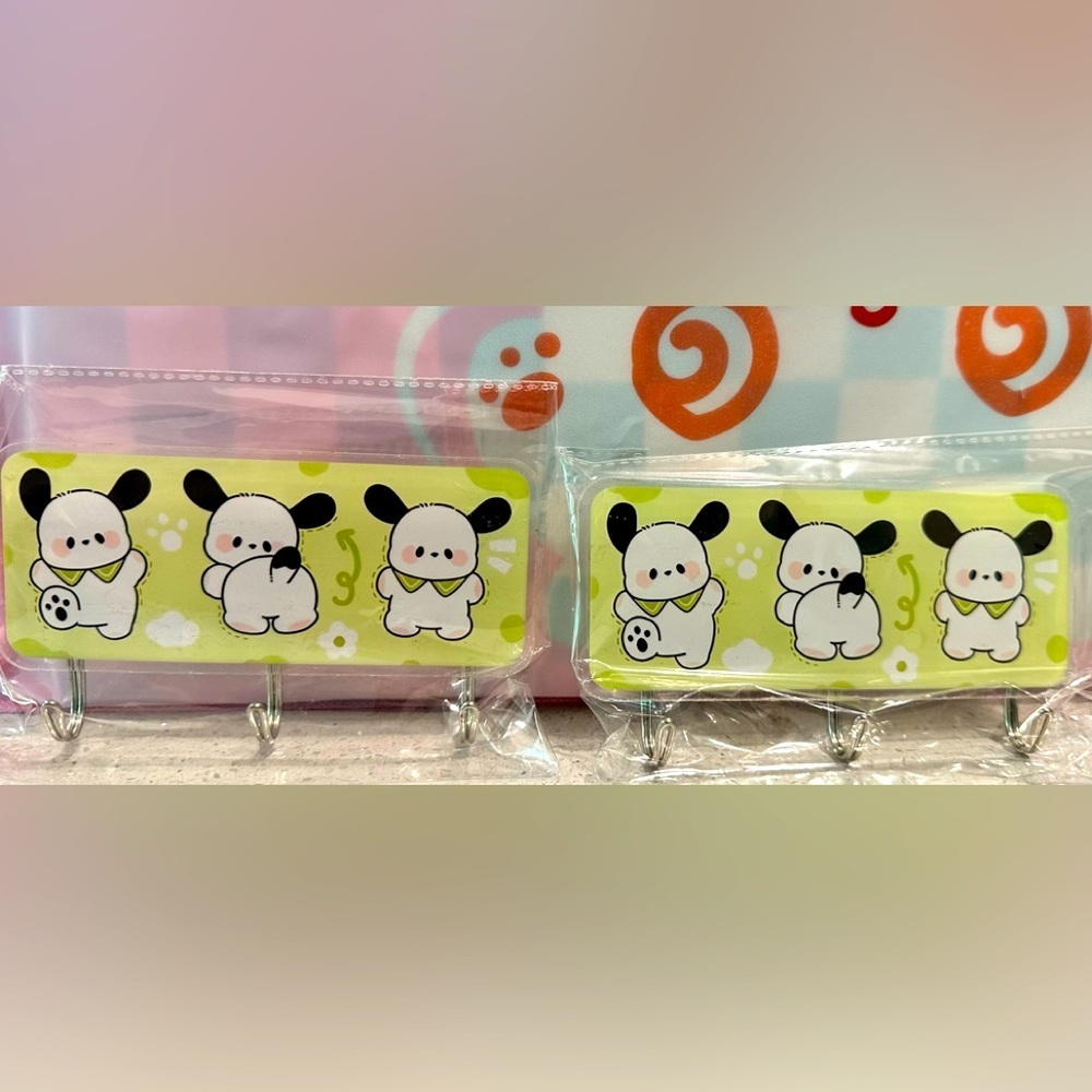 Sanrio Character-Pochacco sticky hooks. Receive 2 sticky hooks with purchase.